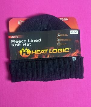 Heat Logic Men’s Fleece Lined Knit Hat Black Winter Warm Thick Weave Beanie